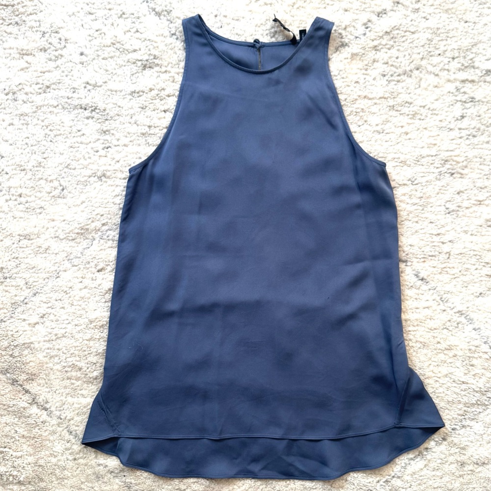 Theory Blue/Gray Silk High-Low Sleeveless Tank Top